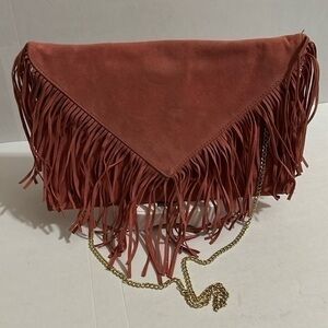 3AM FOREVER Larger suede fringe crossbody or clutch IN wine WITH GOLD CHAIN